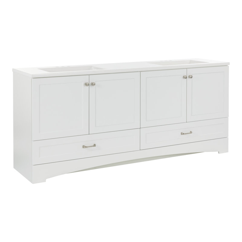 Emlyn 72" Double Bathroom Vanity With 2 Cabinets, 2 Drawers, And Cultured Marble Vanity Top, White