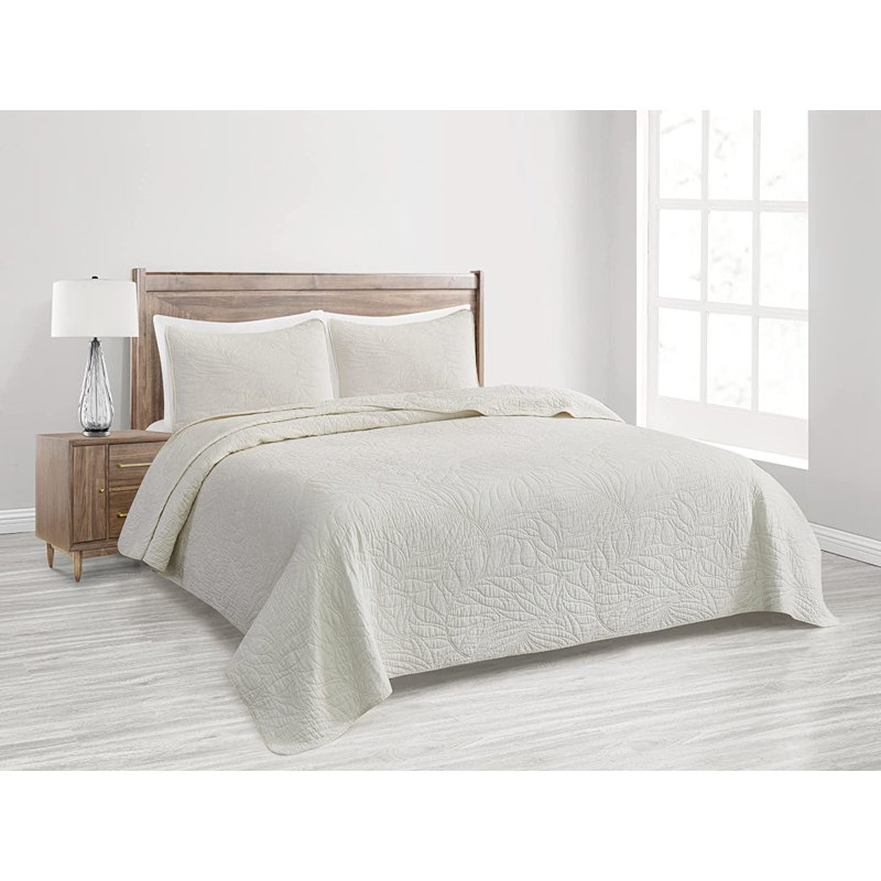 Linden Cotton Floral Quilt, Ivory, Queen Quilt + 2 Standard Shams