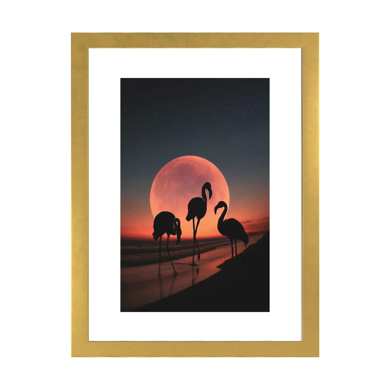 « Flamingo II » par Abdullah Evindar-reproduction de photo, Papier encadré doré, Blanc, H 24 po x l 16 po x P 1 po