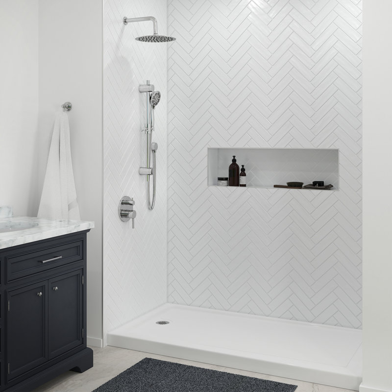 Slip-resistant Acrylic ShowerPan with Raised Edges 60-in Long x 30-in Wide White, Left