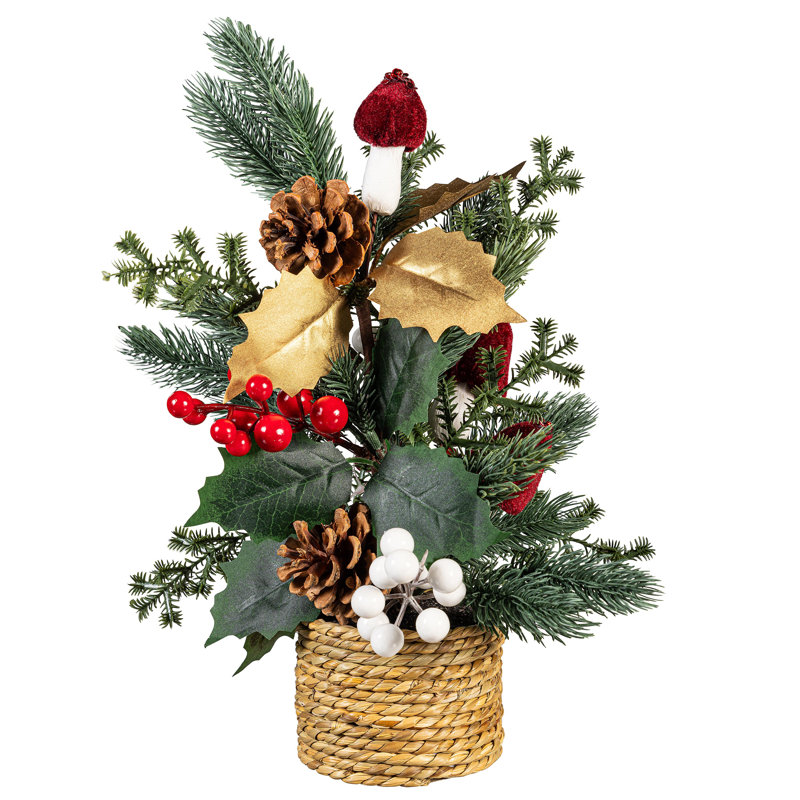 Artificial Pine Cone & Berry Pine Tree in Pot Table Décor, 15"H
