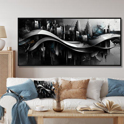 «Black Grey Waves of Introspection Hard Edge Painti», art mural peinture