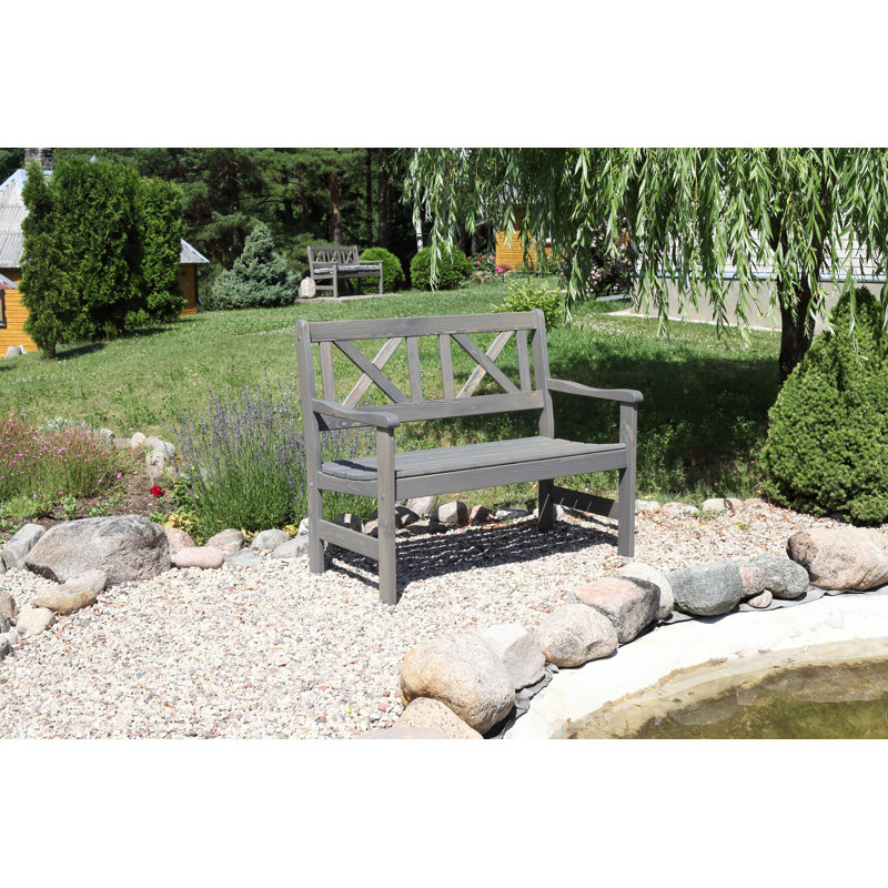 Bradon Solid Wood Pine Outdoor Bench, 88cm H x 107cm W x 61cm D, Ash Grey
