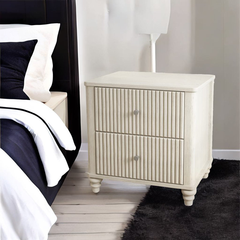 Fluted Nightstand 2-piece Set, Beige