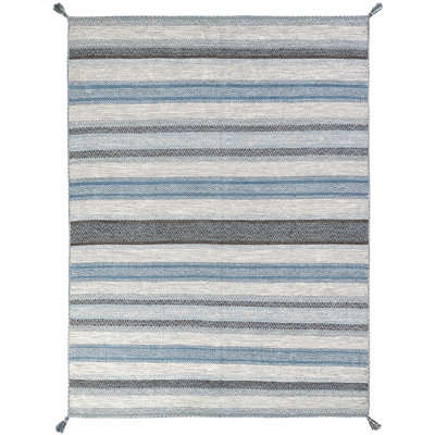 Canyon Cotton Striped Area Rug in Turquoise/Gray