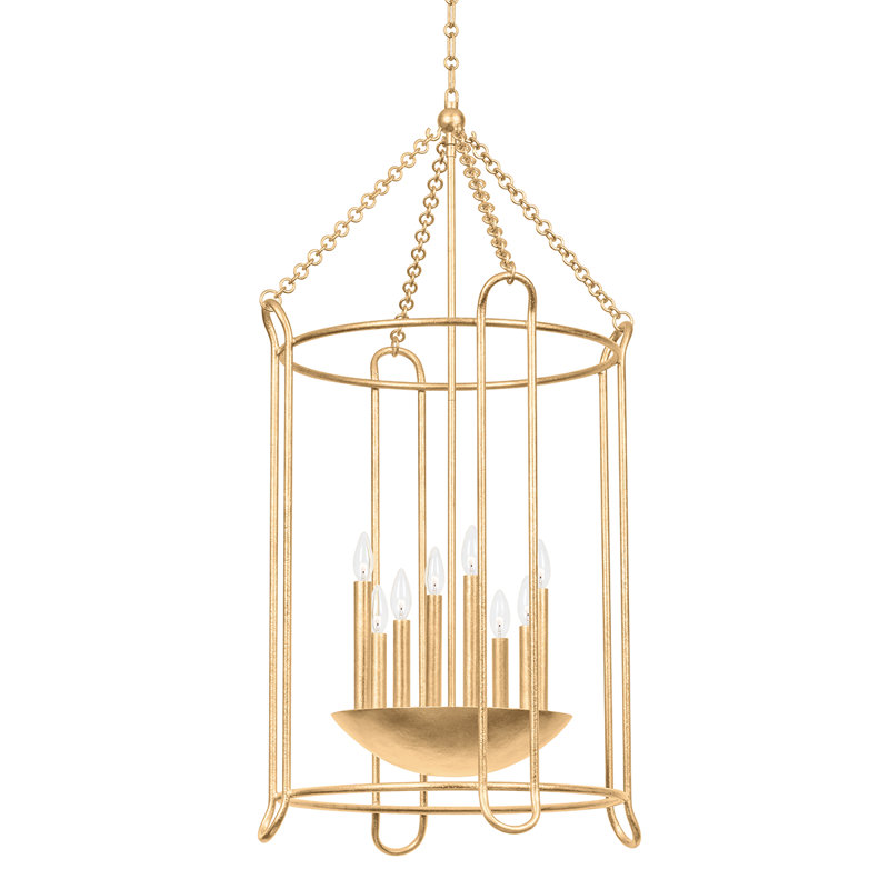 Luminaire suspendu 8 lumières, Feuille d'or rétro