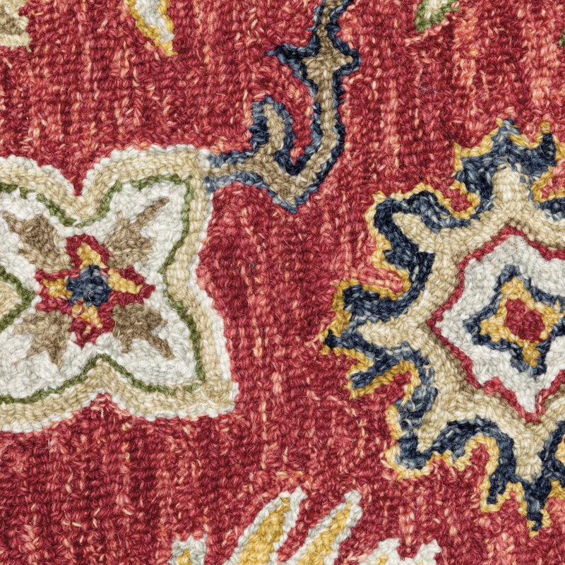 Red and Blue Floral Wool 5' x 8' Area Rug