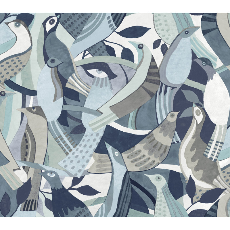 Fauvist Flock Wallpaper, Blue