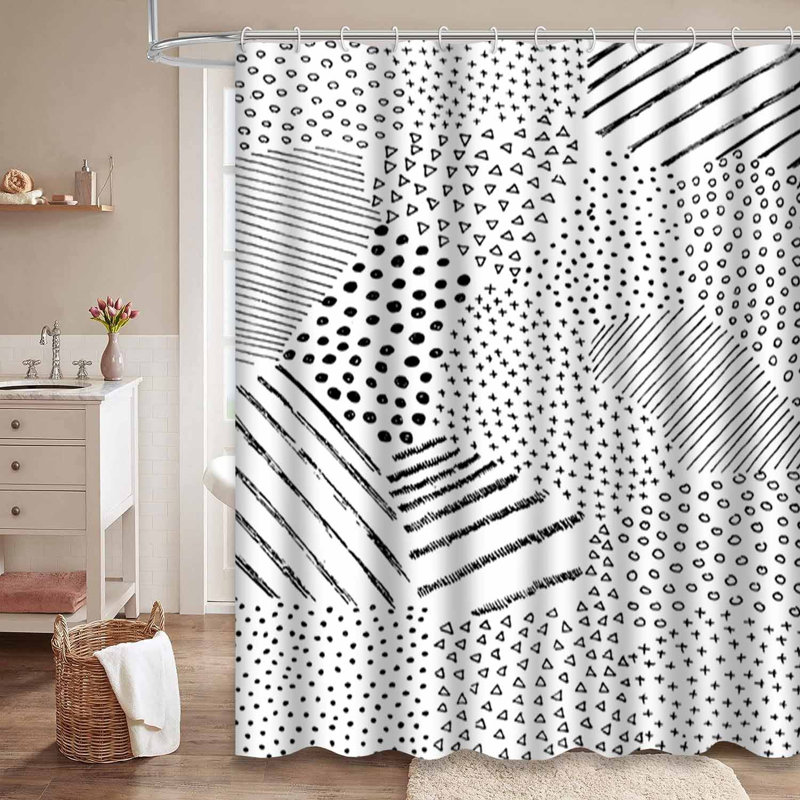 Rideau de douche abstrait à motif abstrait noir avec 12 crochets, L 72 po x l 84 po