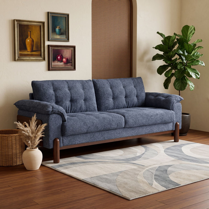 Sofa rembourré avec coussins et dossier, Navy Blue