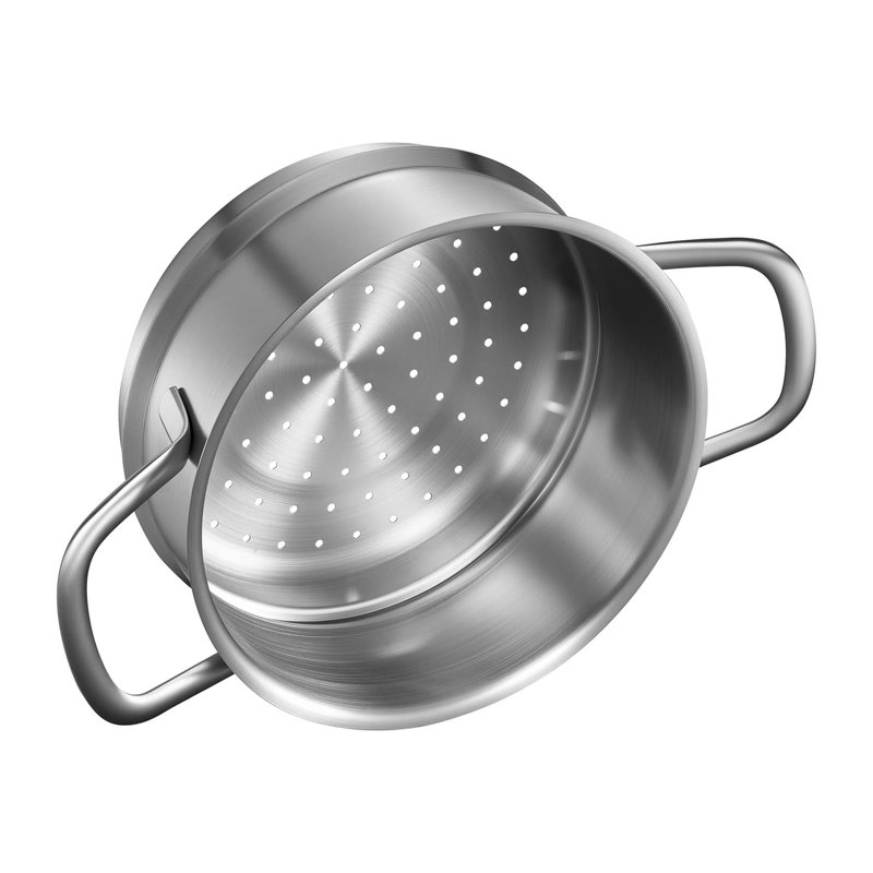 Casserole en acier inoxydable de 1,5 pte avec insert pour cuiseur à vapeur, batterie de cuisine à induction à trois épaisseurs, marmite à couvercle en verre pour une cuisson saine