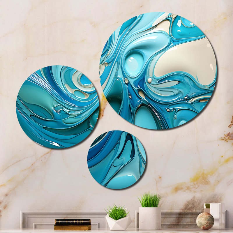 Blue Fluid Grind II 3 round Wall Decor Set Metal