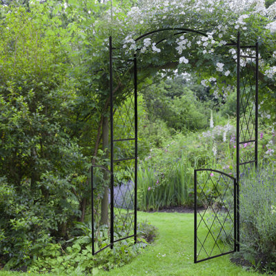 85" Garden Arch Arbor, Metal Arch Trellis With Gate, Garden Archway