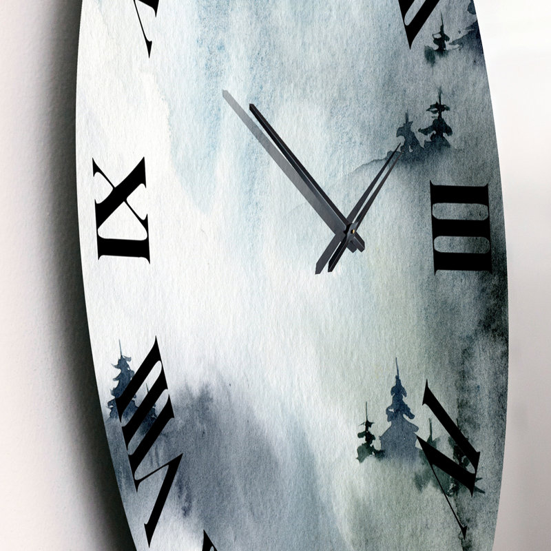 Minimaliste forêt d'hiver avec sapins enneigés - horloge murale moderne, Petit