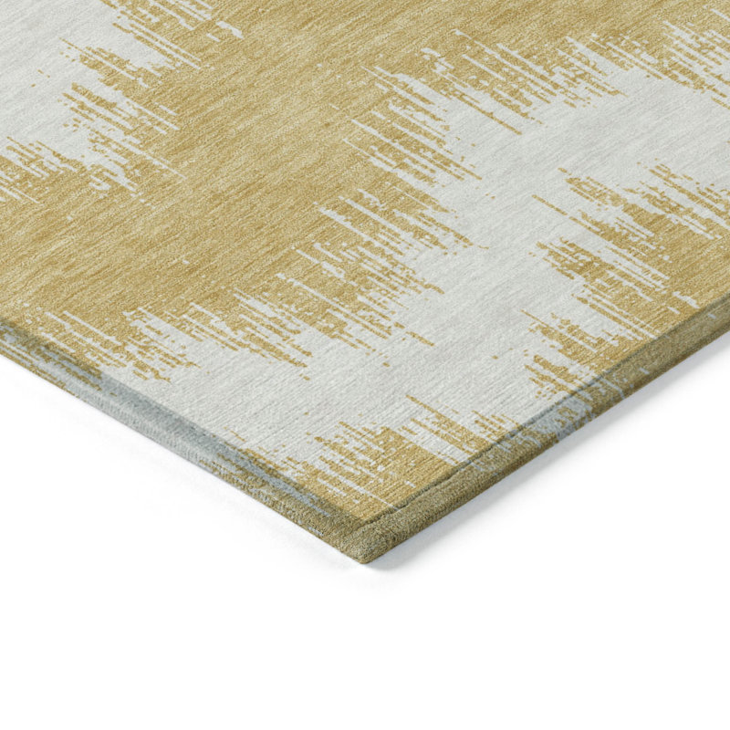 Tapis intérieur lavable à chevrons doré et ivoire 3 pi x 5 pi