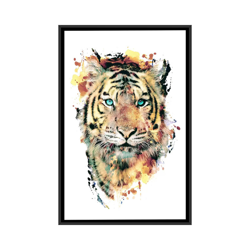 «Tiger III», impression sur toile, H 26 po x l 18 po x P 1,5 po, Toile avec cadre flottant noir, Pas de tapis