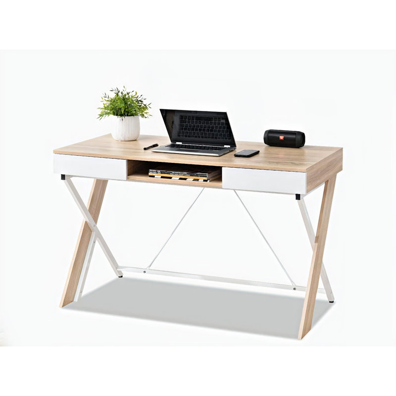 Dawni Metal Base Writing Desk, White, Oak/White