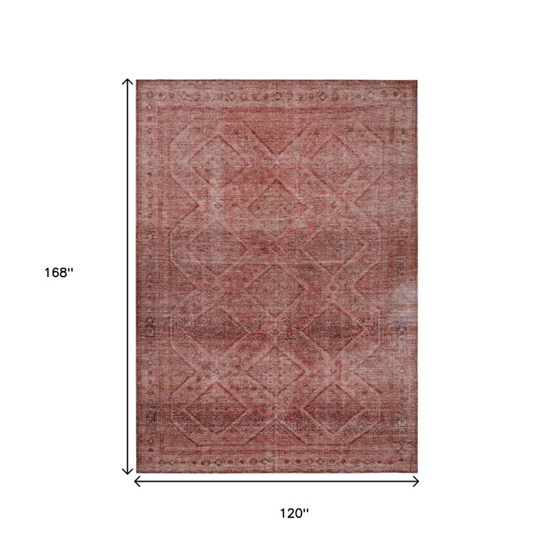 Tapis extérieur lavable à motif géométrique rose et ivoire 10 pi x 14 pi