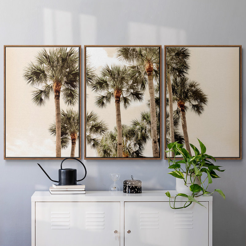 «Blush Palms», reproduction sur toile 3 pièces, H 40 po x l 78 po x P 2 po, Noyer