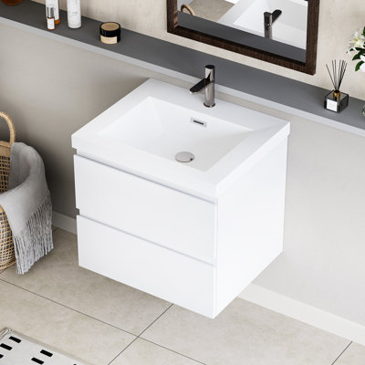 Lavabo de salle de bain 30 po, lavabo en résine, tiroirs à fermeture en douceur. Blanc brillant 24v11-30gw. Rangement efficace pour économiser de l'espace