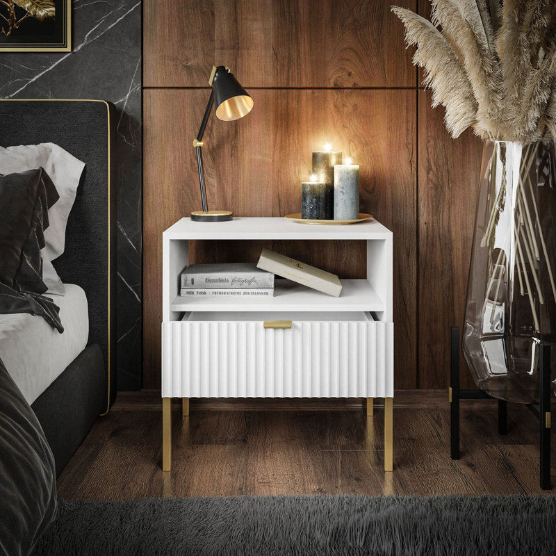 Leesport 54 cm W Bedside Table, Matte White