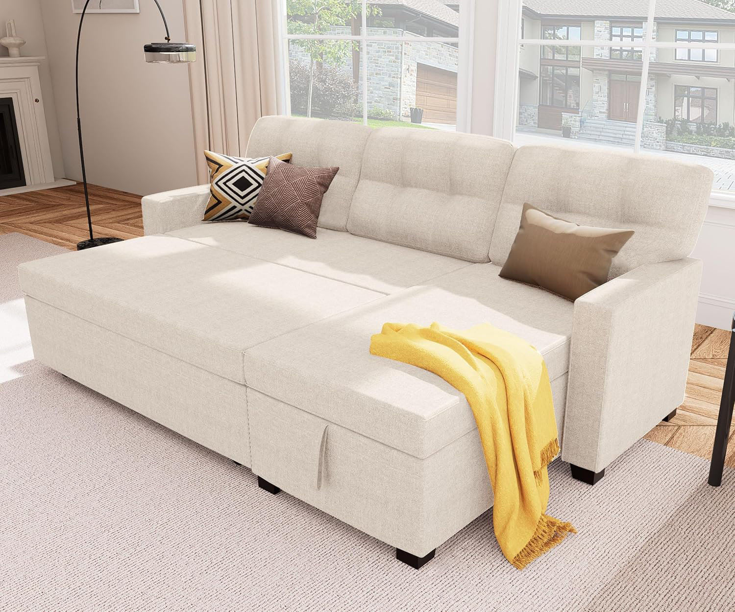 Latitude Run® Reversible Sectional Sofa Couch, Sleeper Sofa Bed with ...