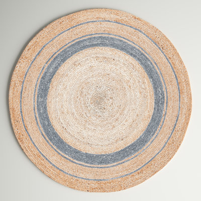 Round Braziel Geometric Hand-Woven Jute Grey/Beige Area Rug