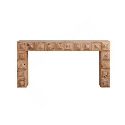 59.06" Rustic Geometric Relief Console Table -  Wood & MDF Entryway Table With 3D Carved Details For Living Room/Hallway