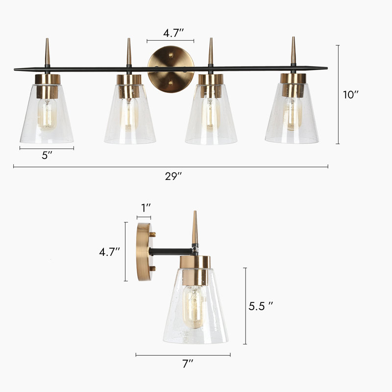 Modern 4-Light Dimmable Black Brass Vanity Light Wall Mount Powered Room Lamp