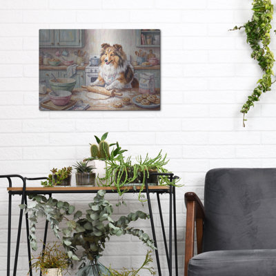  'Shetland Sheepdog In The Kitchen' by Rich Monet Metal Wall Art, 16" x 12"