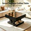 Table basse moderne à effet miroir infini DEL, carrée, 83 cm, plateau miroir réfléchissant, piètement géométrique, noire