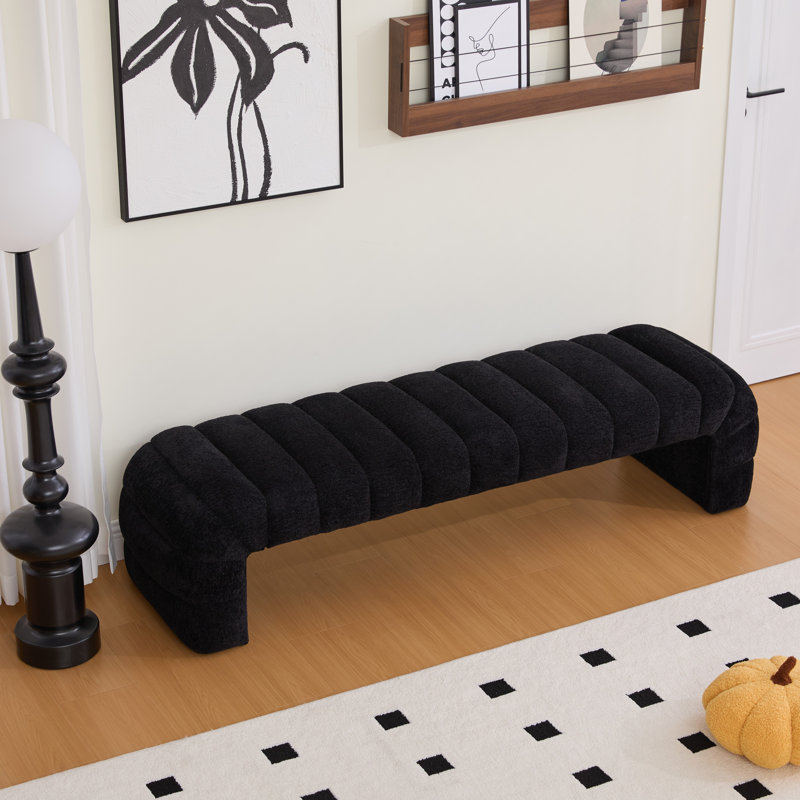 69.6" W Upholstered Bench, Black