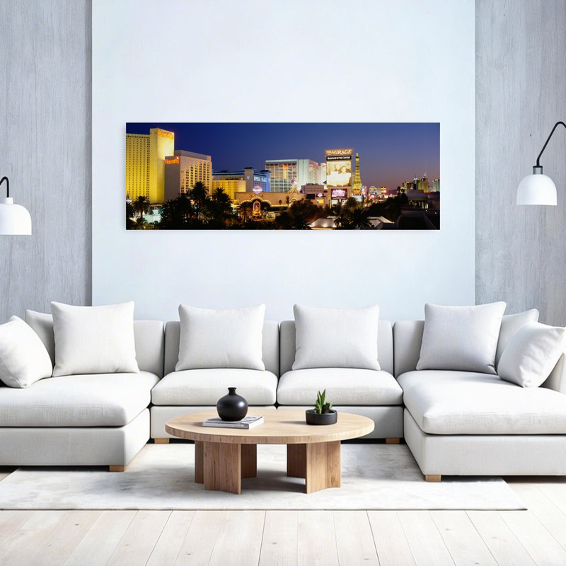Buildings lit up at dusk Las Vegas Nevada USA 1 Piece Wrapped Canvas Panoramic Wall Art, 50.8 cm H x 152.4 cm W