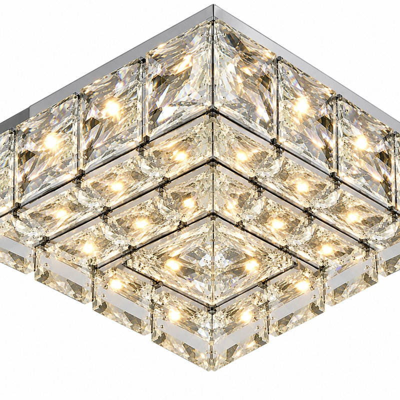 Transitional Chrome LED Square Crystal Flush Mount