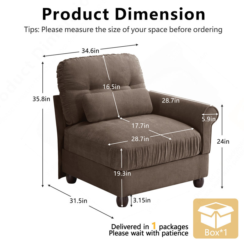 Canapé Melbourne en tissu chenille avec coussin, Brown Chenille
