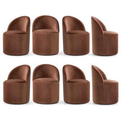 Fully Assembled Rolling Velvet Upholstered Dining Chair With Hidden Casters (Set Of 8)