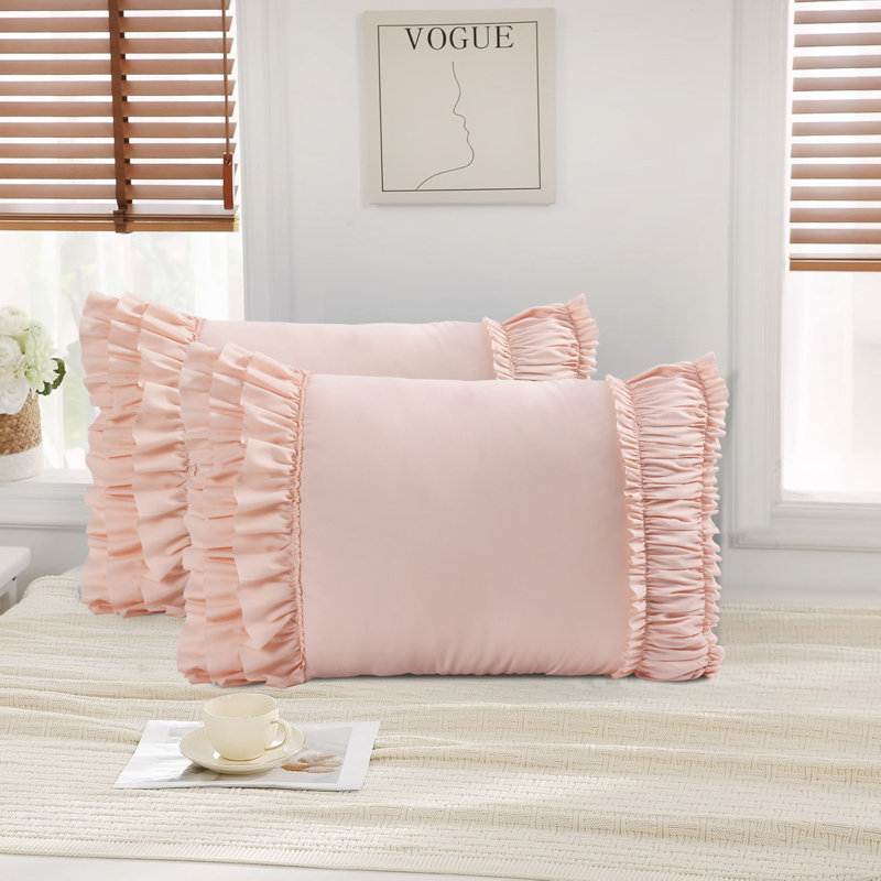 Set Of 2  Ruffle Pillow Shams, Handcrafted Ruffle Farmhourse Pillowcases,  Wrinkle And Shrinkage Resistant Boho Pillow Covers For Bedroom