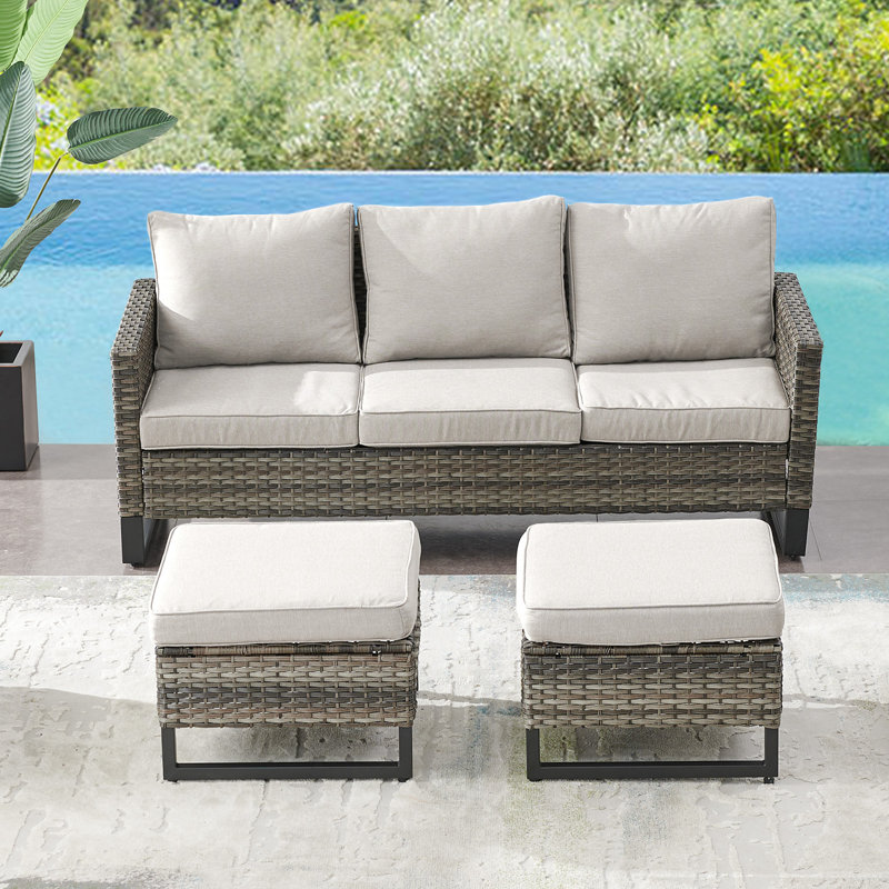Canapé d'extérieur en osier avec coussins Brittane, Beige