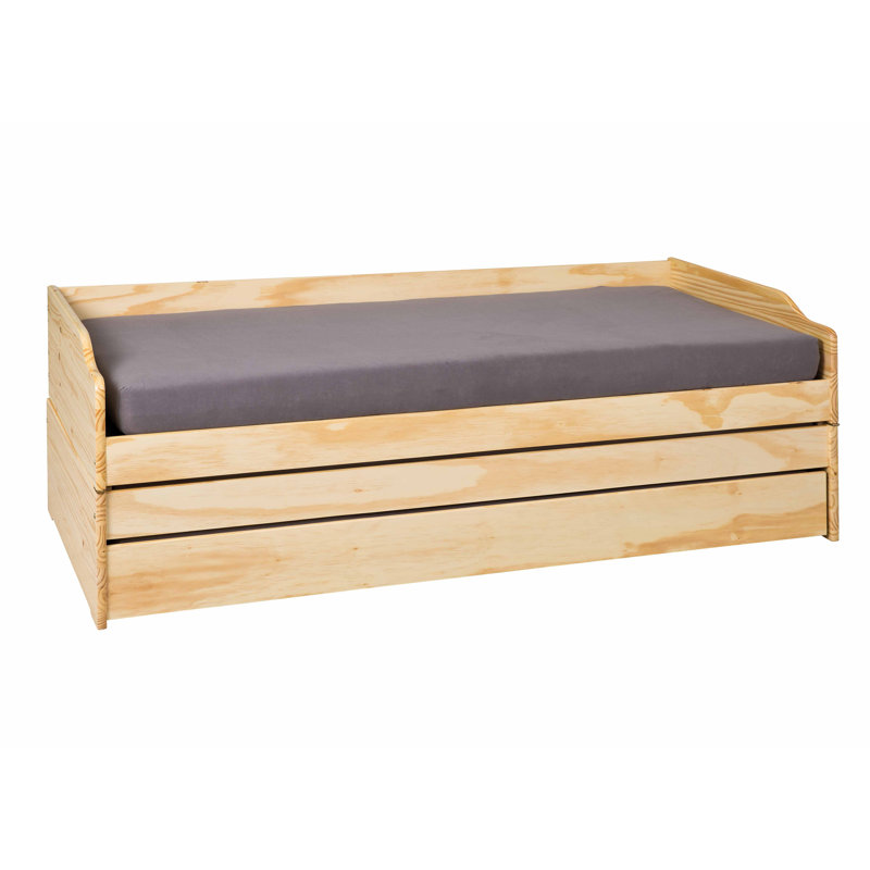 Lotar Kids Standard Bed with Trundle, Natural Brown, 90 x 200cm