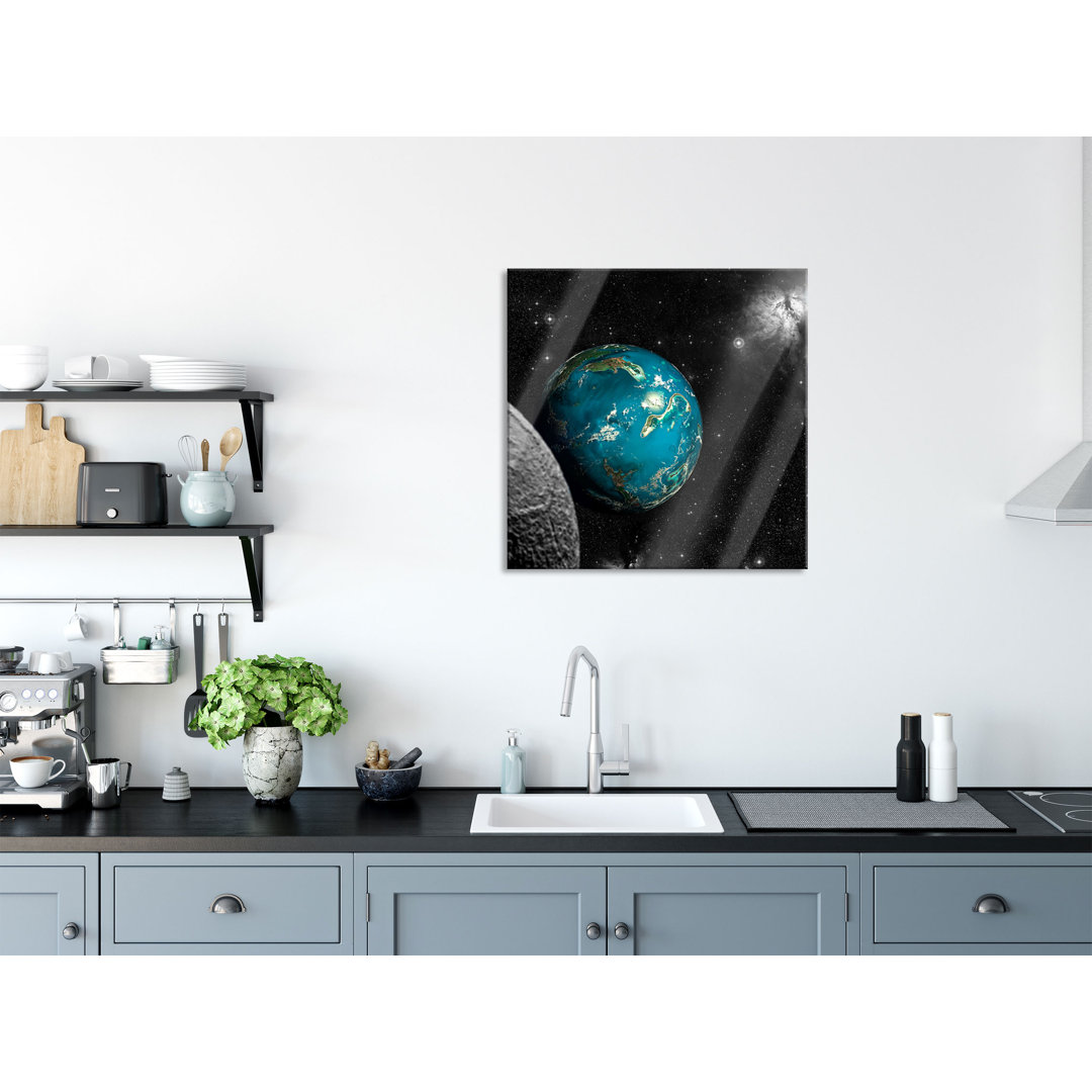 Glasbild Planet Erde im Kosmos