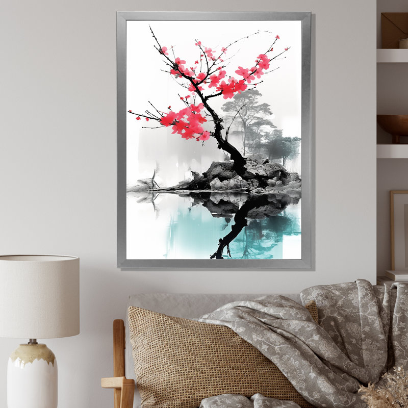 Art asiatique, lac Sumi I sur toile, Cadre photo argenté, H 44 po x l 34 po x P 1,5 po