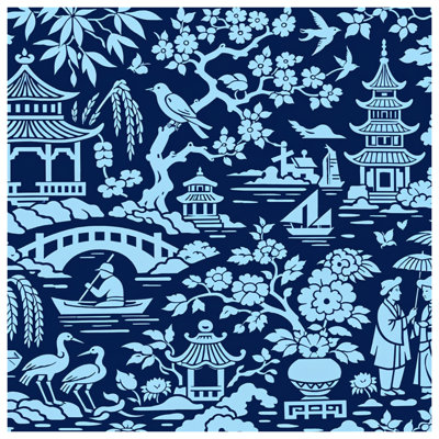 Couvertures bleues à motif de paysage asiatique