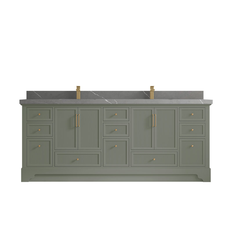 Ensemble de meuble-lavabo double 84 po Alys (option boutons), Gris Piatra