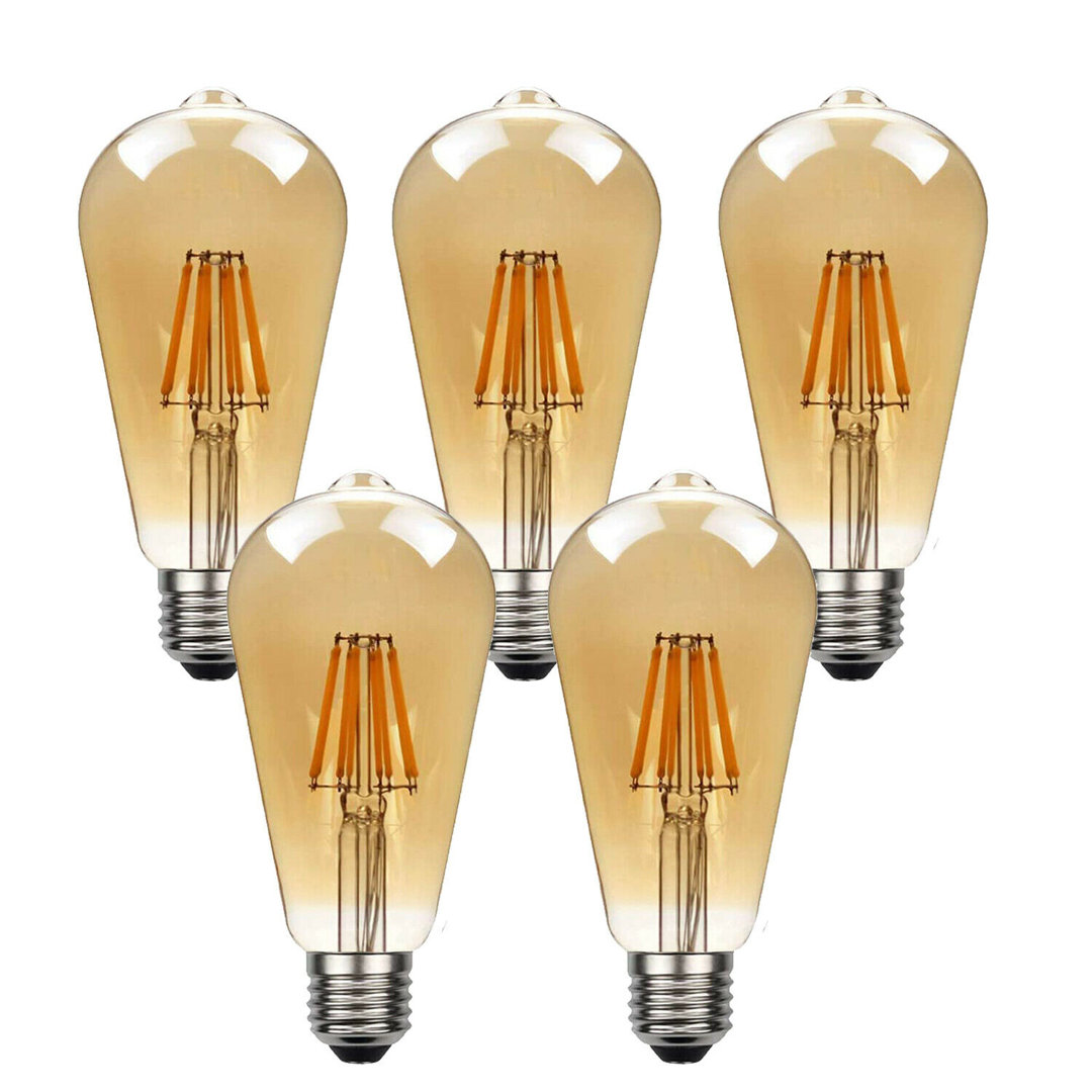 ST64 Dimmable LED E27 Screw Bulb 8W 5 Pack