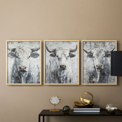Bovine Study  Series  XLVI  -Set Of 3 Framed Giclee Prints -Ready to Hang