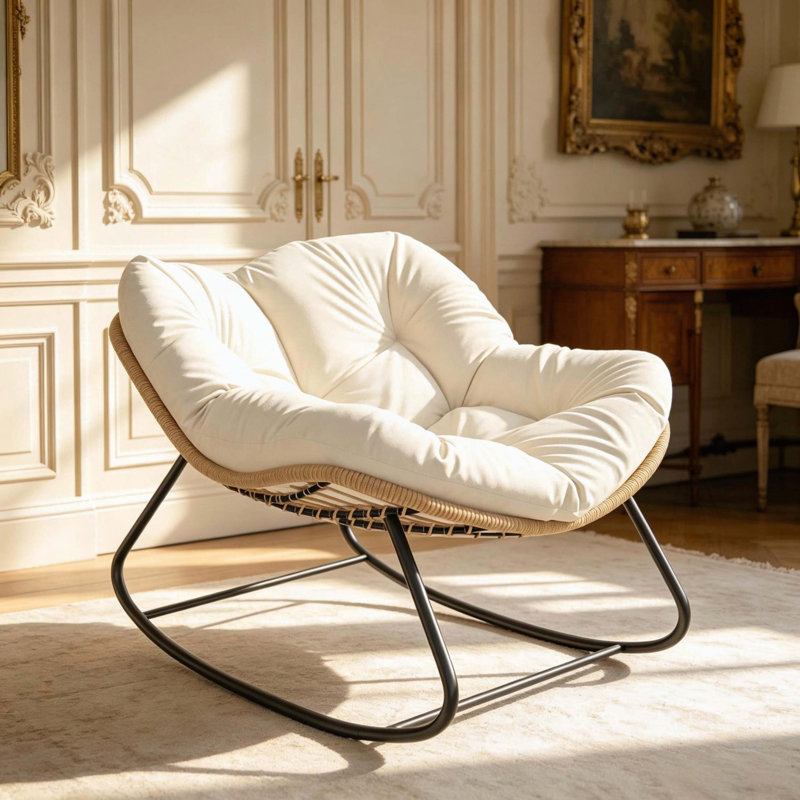 Fauteuil à bascule surdimensionné avec coussin pour l'intérieur et l'extérieur, Beige