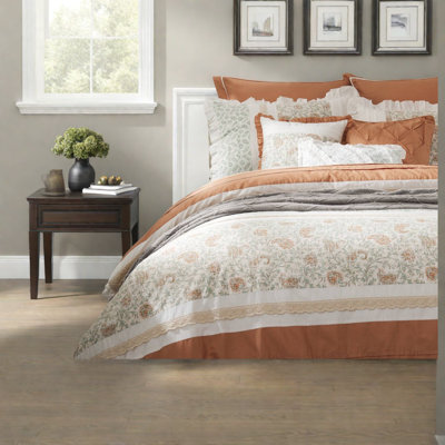 Elegant 9-piece Cotton Bedding Set, Coral Comfort In Farmhouse Style