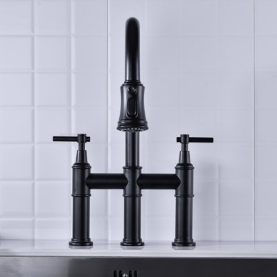 Matte Black Pull-Down Sink Faucet - High Nozzle For Ample Space Dual Handle Kitchen Tap Accurate Flow And Temperature Regulation