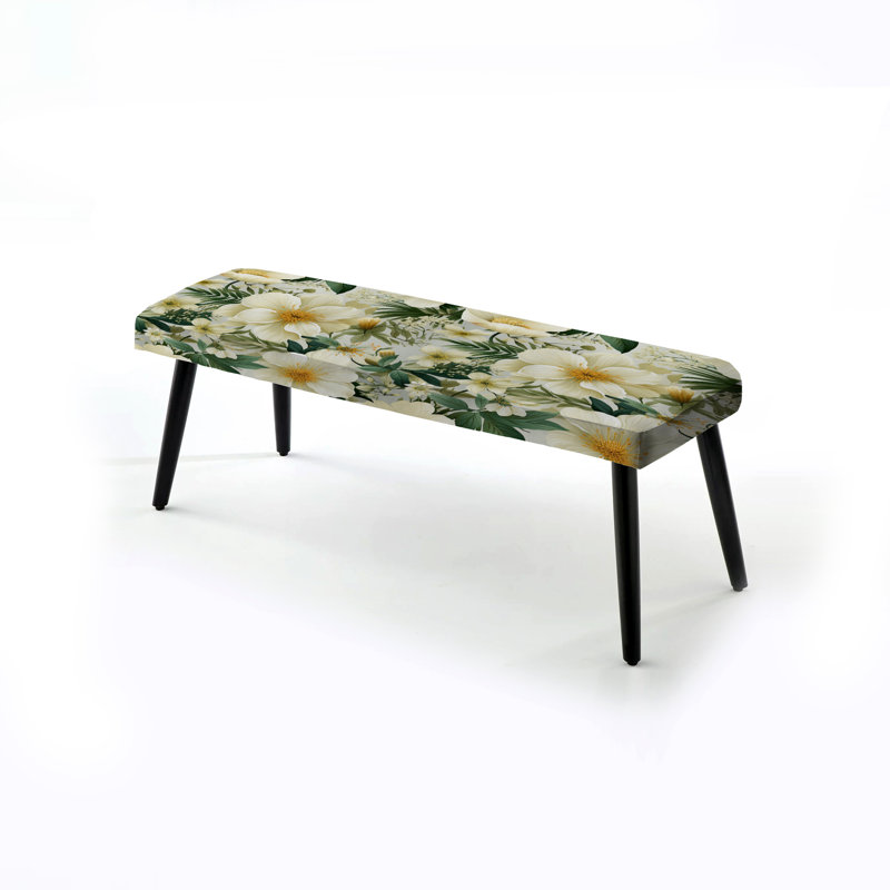Boho Botanical Oasis Palm III - Tropical Upholstered Black Bench