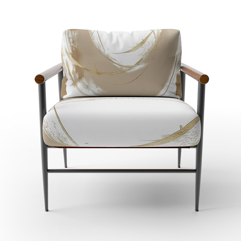 Tamerlane Gold Circle - Upholstered Modern Glam Accent Arm Chair, Black, Cream/White